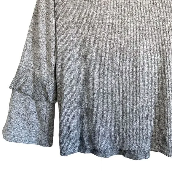 AGB Ruffled Bell Sleeve Ribbed Boat Neck Top - Picture 5 of 6